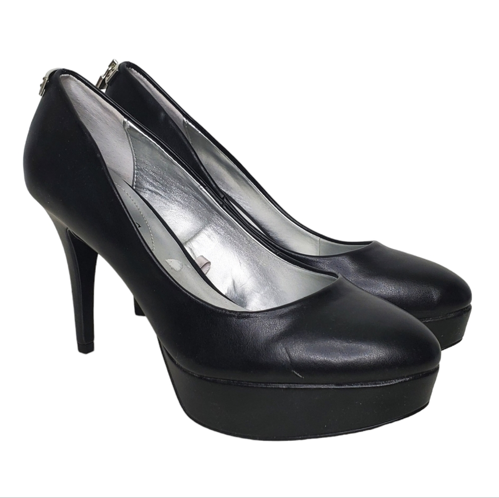GUESS Black Leather Platform Pump Heels Lock Sz 7